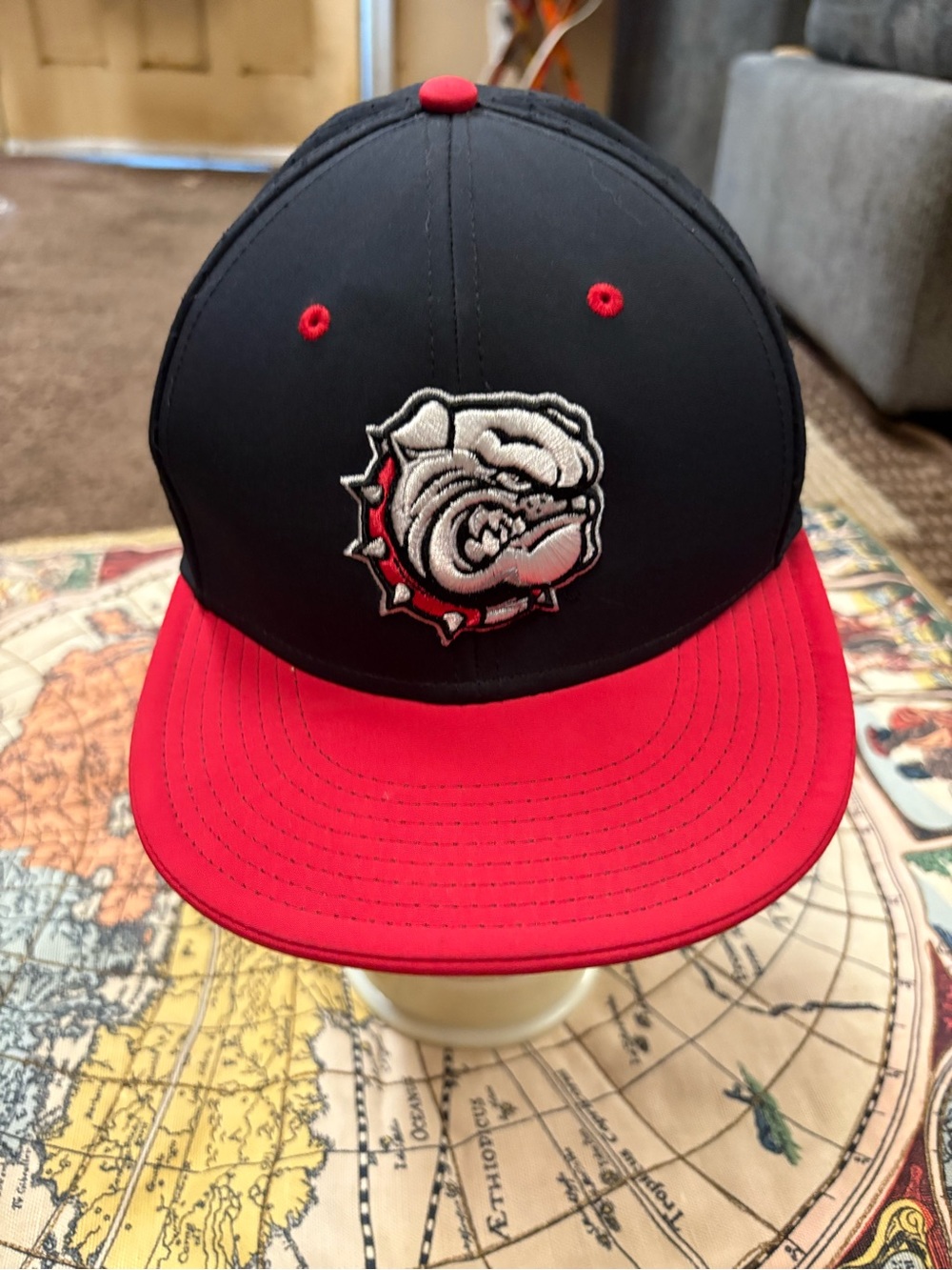 Crown Black Hat with Red Stitch Accents